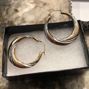 10K Yellow and White Gold Hoop Earrings